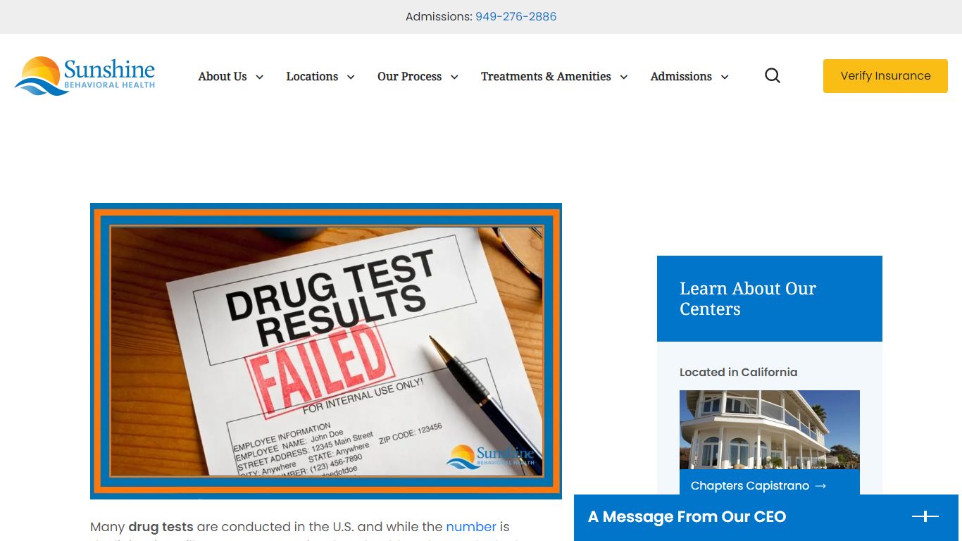 Common Questions about Failing Drug Tests - Sunshine Behavioral Health