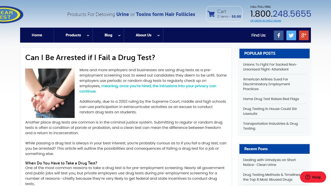 Can I Be Arrested if I Fail a Drug Test? | Cleartest.com